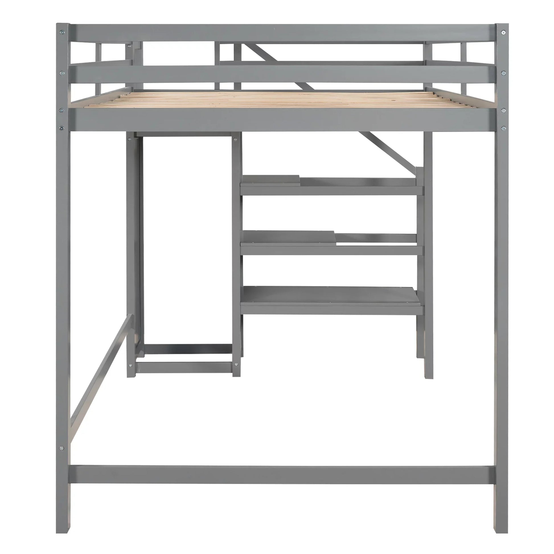 EUROCO Full Size Loft Bed with Storage Wardrobe and Shelf, Gray