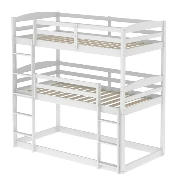 Merax Wood Twin Over Twin Over Twin Triple Bunk Bed with Ladder and White