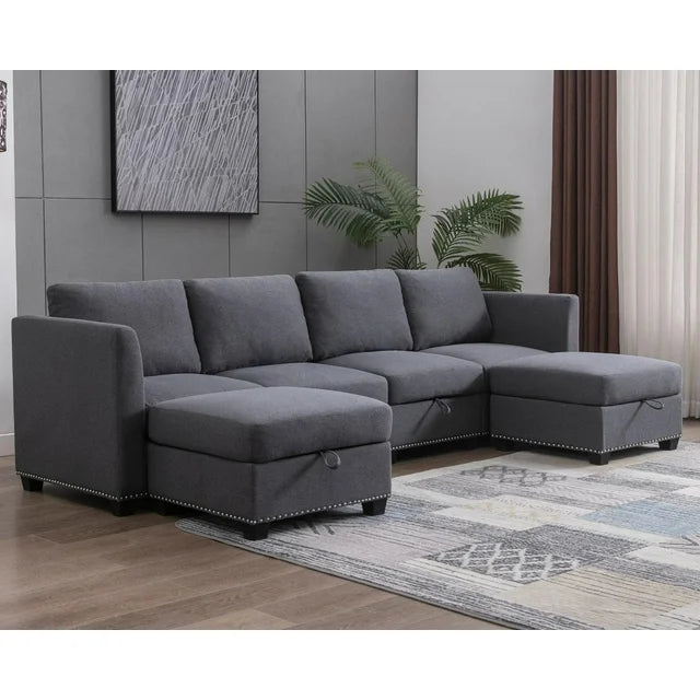 Puremind 6PCS Modular Sectional Sofa with Ottomans, Convertible U-Shaped Couch with Storage Large Space, 6 Seaters Oversized Sleeper Sectional Couch Furniture Sets for Living Room/Office,Dark Grey