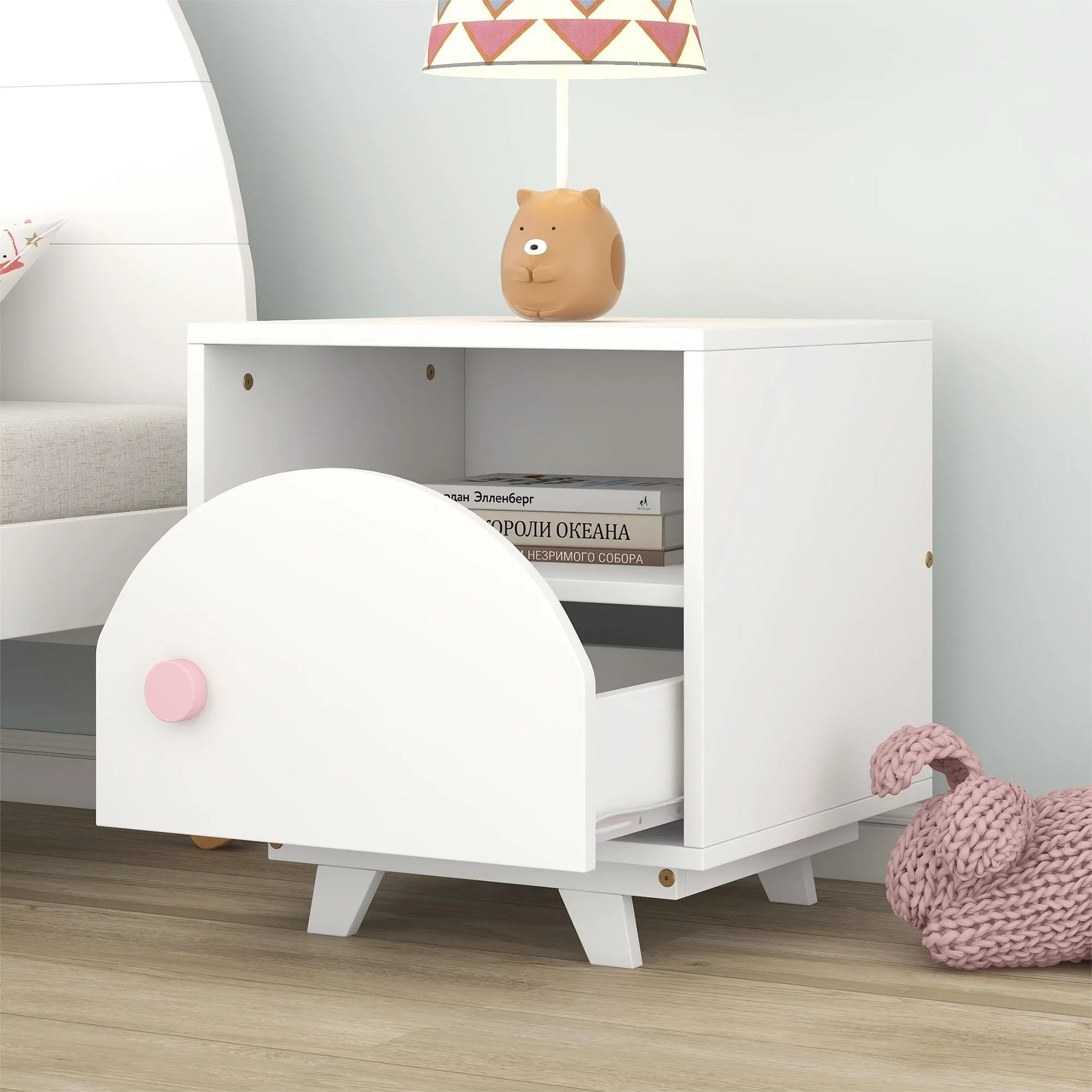 Euroco 3-Piece Bedroom Set with Full Platform Bed, Nightstand and Wardrobe, Pink