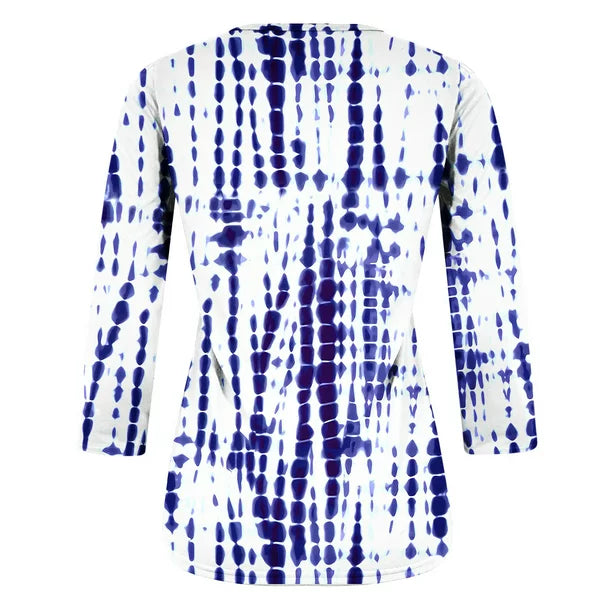 Clearance! Womens Summer Tops MIARHB Summer 2023 Three Quarter Sleeve Printed T-Shirt Tops, Blue, XXL