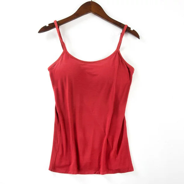 MIARHB Women with Chest Pads One Camisole Thin Straps Underwear Sports Bottoming Shirt, Red, M