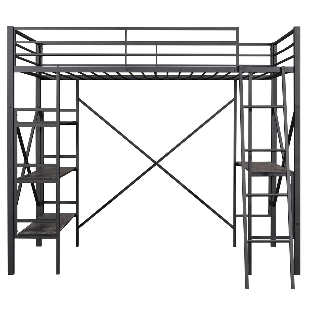 Euroco Metal Loft Bed Shelves and Desk, Twin Size, Black