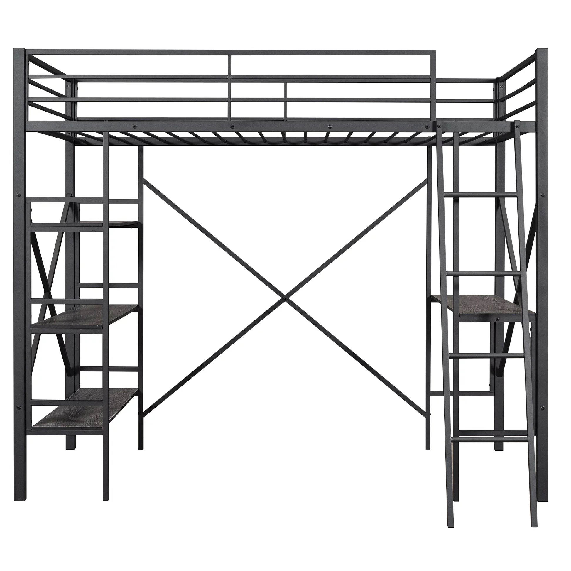 Euroco Metal Loft Bed Shelves and Desk, Twin Size, Black