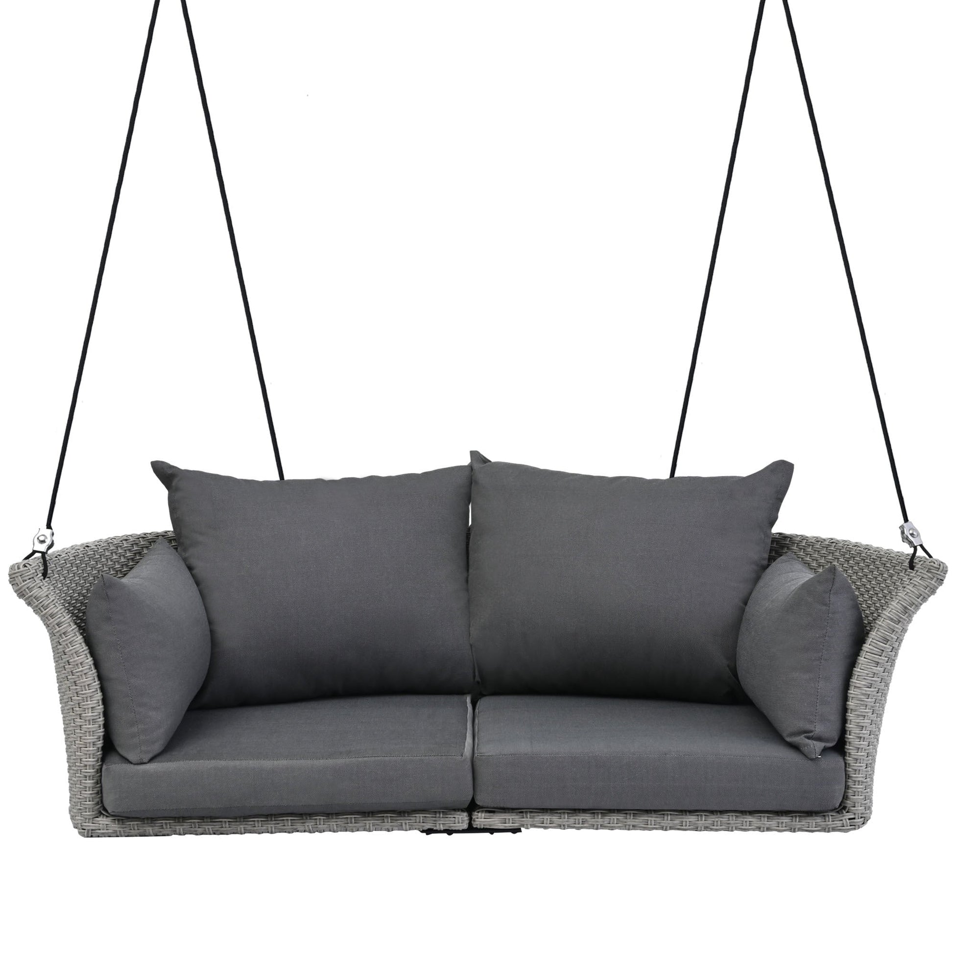 Euroco 2-Person Hanging Seat, Rattan Woven Swing Chair, Porch Swing With Ropes, Gray, 52"