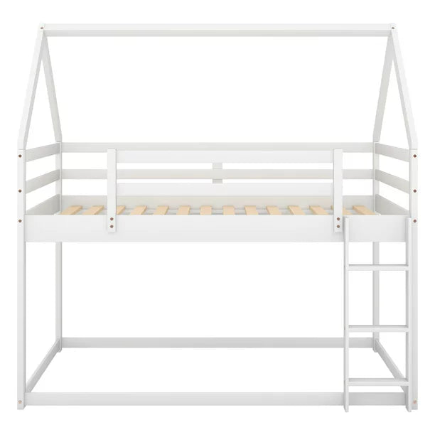 Pine Wood Bedroom Bunk Bed, Twin-over-Twin, White