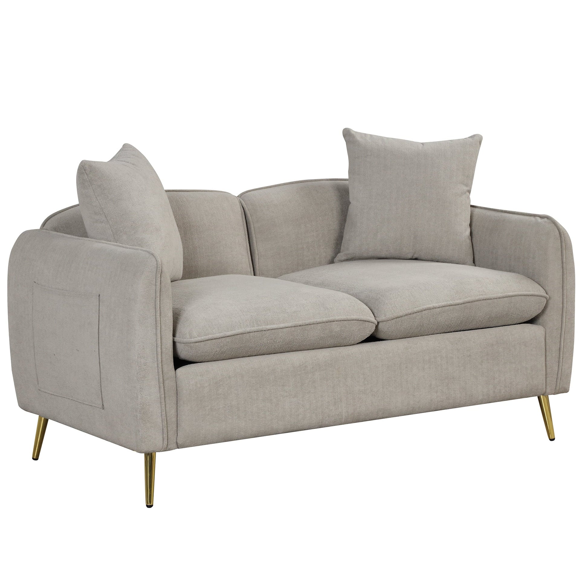 Euroco Velvet Loveseat Sofa, Upholstered Loveseat Couch with 2 Pillows Modern Sofa with Golden Metal Legs for Living Room, Apartment, Gray, 57.8"