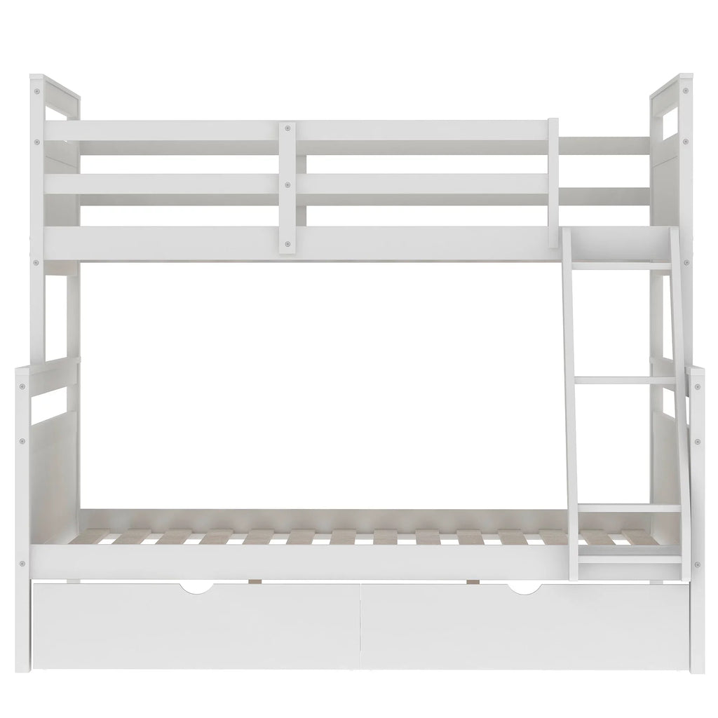 Euroco Twin over Full Wood Convertible Bunk Bed with Drawers for Bedroom