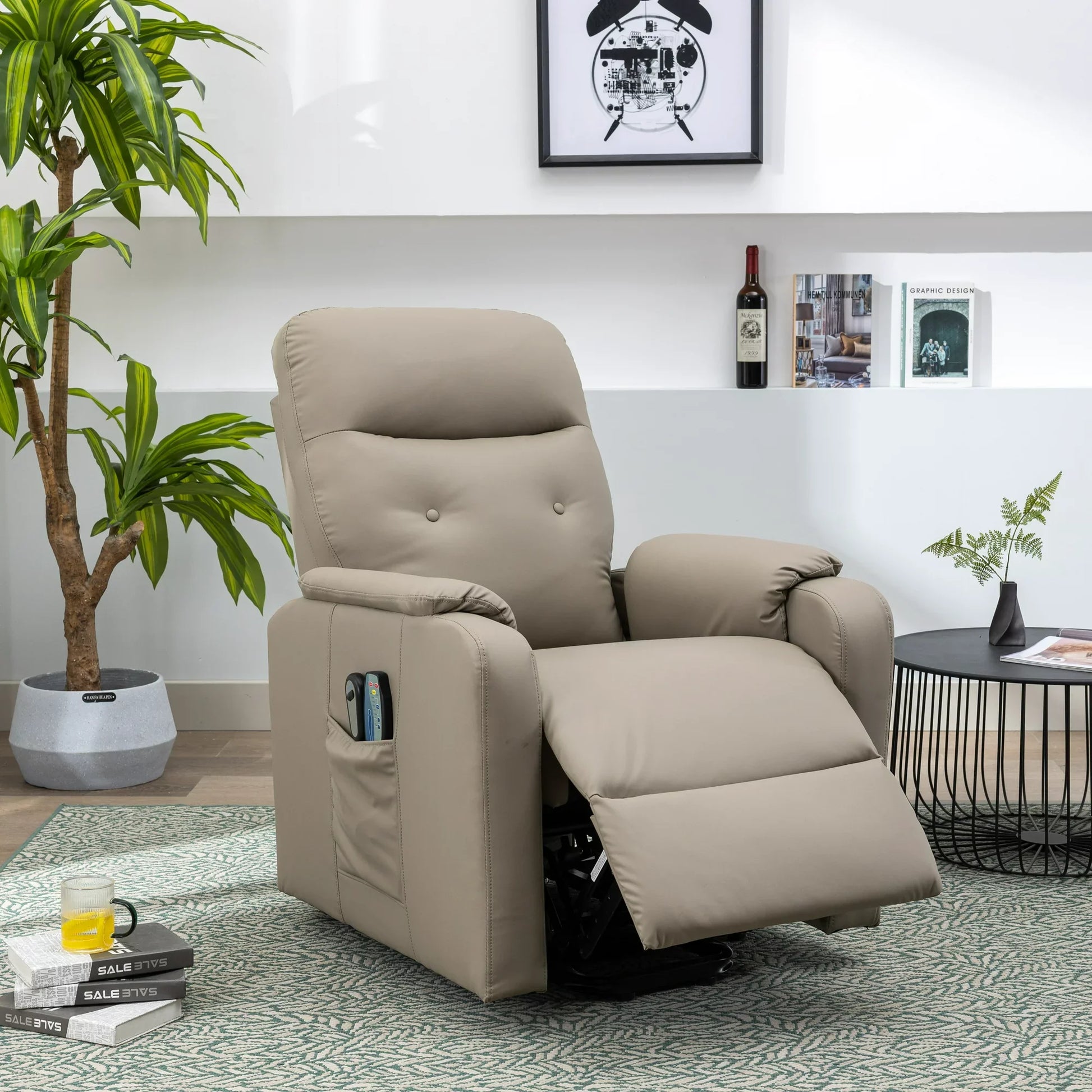 EUROCO Power Lift Recliner Chair Recliners for Adults and Seniors with Heat and Massage PU Leather Recliner Chair for Living room with Side Pocket,Grey