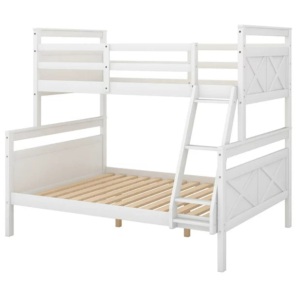 Euroco Twin over Full Wood Bunk Bed with Ladder for Kid's Room
