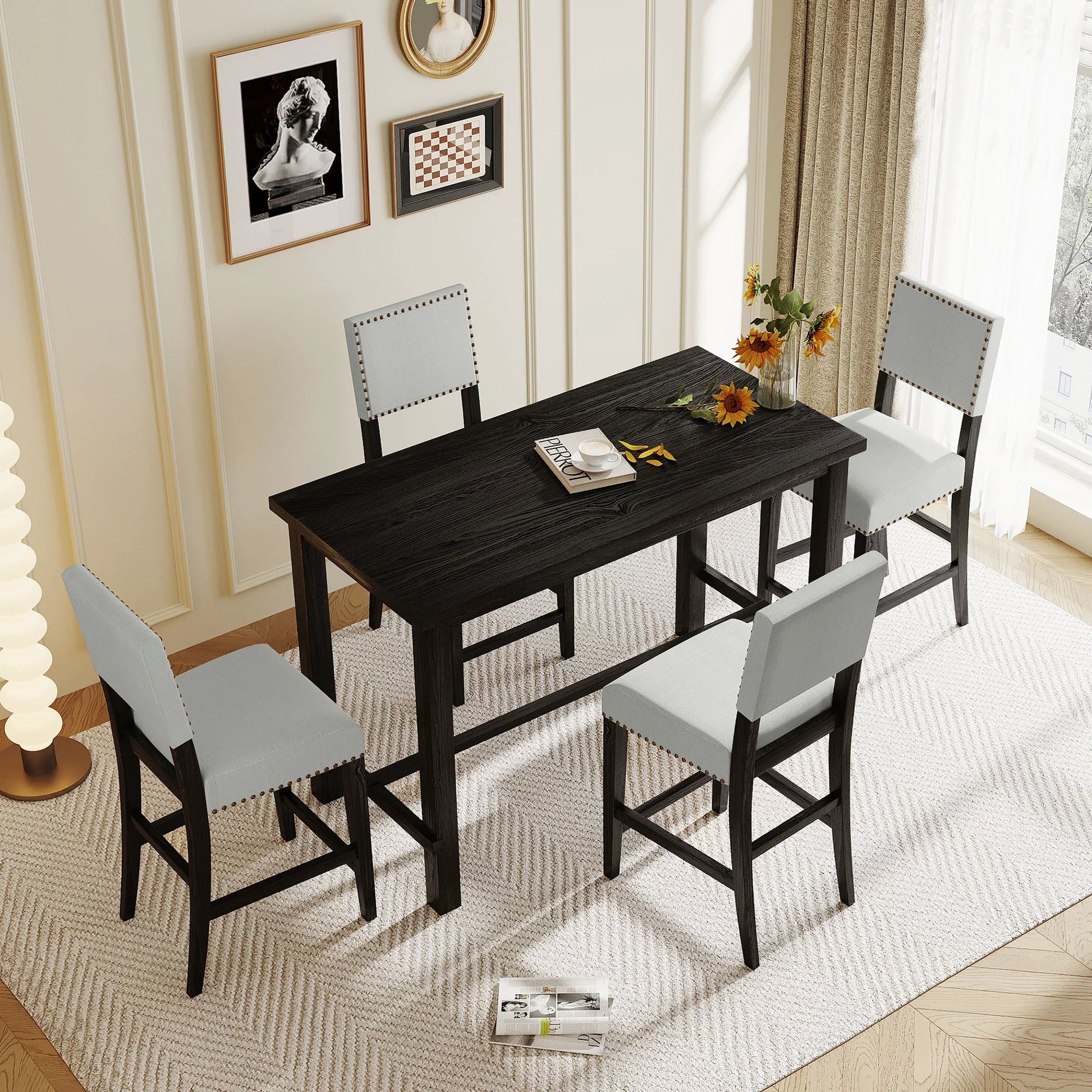 EUROCO 5-Piece Kitchen Dining Table,36.3” Counter Height Table Set with Rectangular Table and 4 Cushioned Chairs for Dining Room