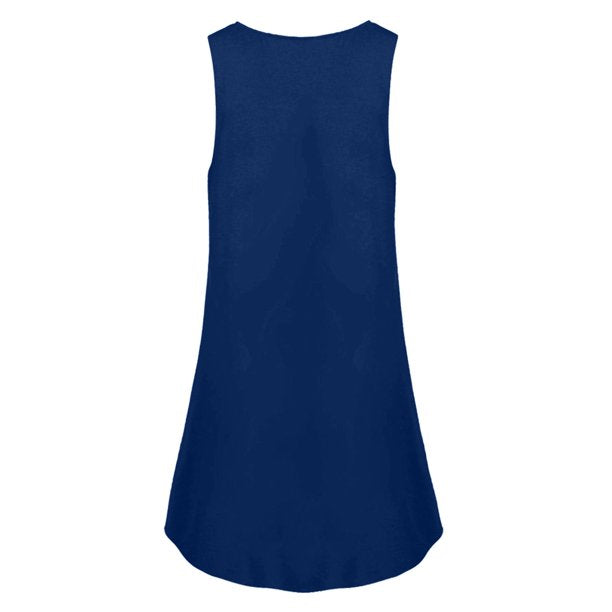 MIARHB Women's Dress Fashion Casual Dress V-Neck Sleeveless Solid Button Vest Beach Skirt, Navy, S