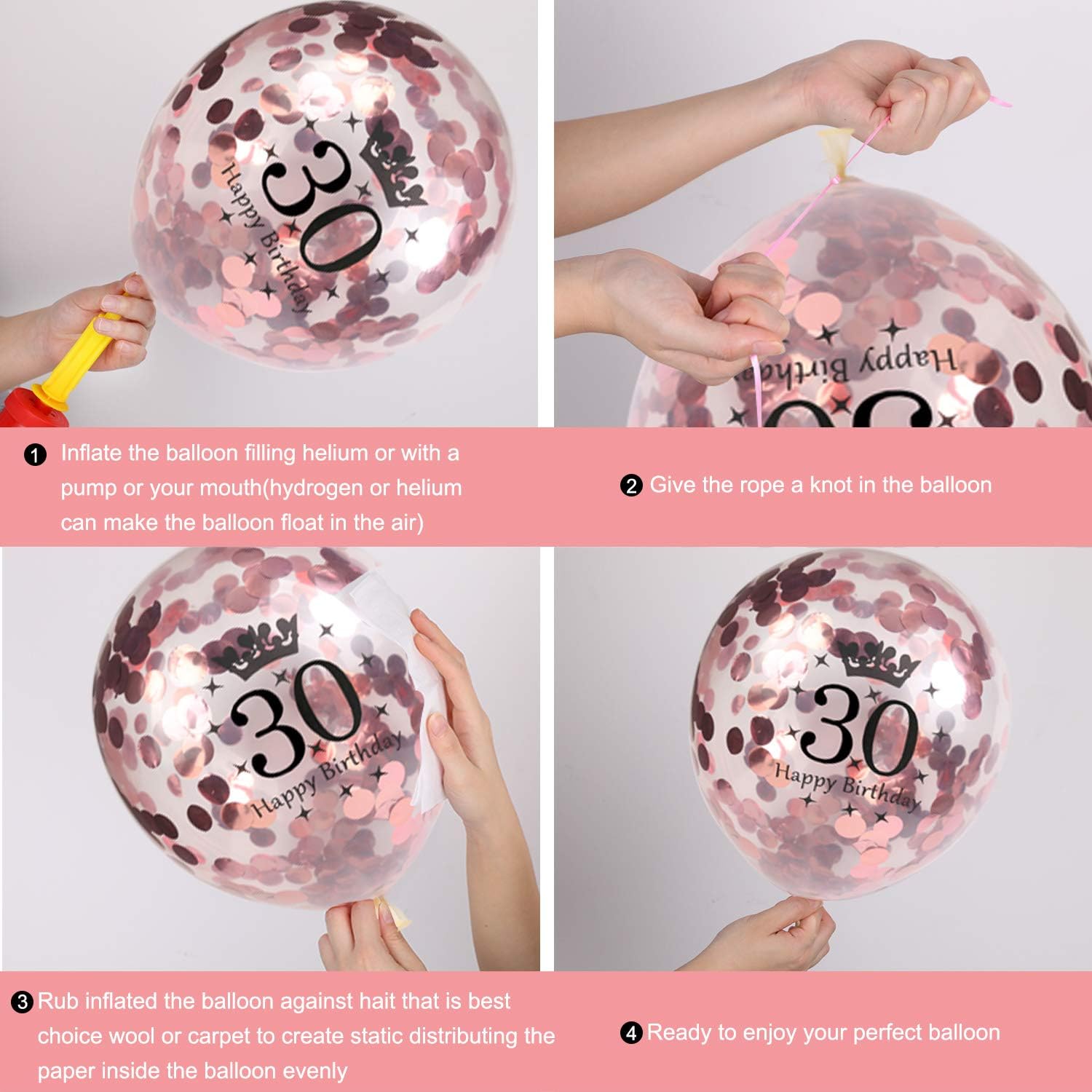 HOWAF Rose Gold 30th Birthday Decorations for Women and Girl Birthday Party Supplies 59 Pack with Happy Birthday Banner Hanging Swirl Confetti Latex Balloons Star Heart Foil Balloons