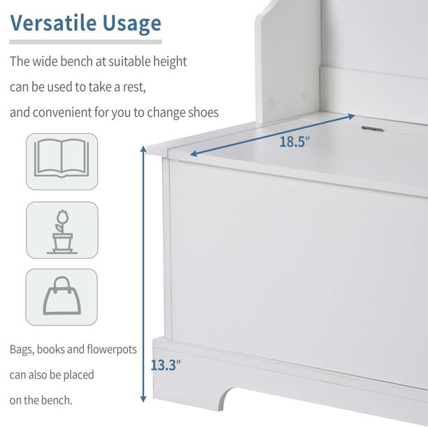 EUROCO 70.8" Large Entryway Hall Tree with Storage Bench and Coat Rack, 4 Hooks, Hinged Lid for Hallway Living Room Bedroom Home,White