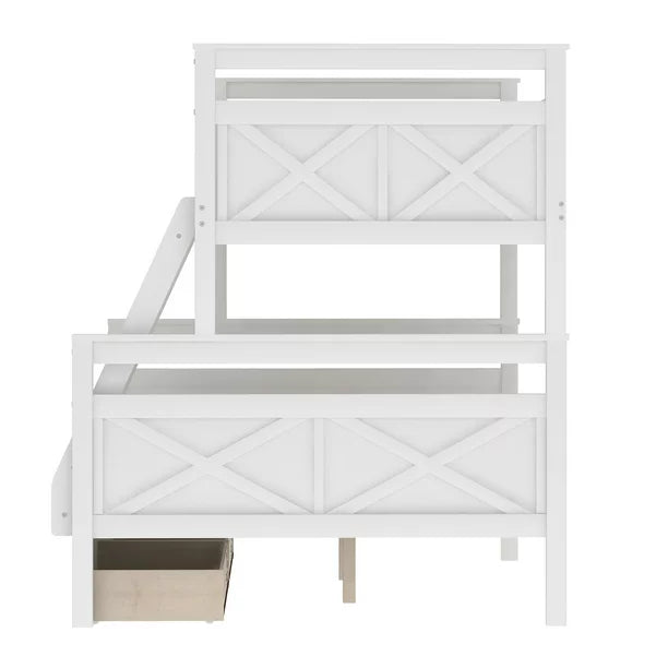 Euroco Twin over Full Wood Convertible Bunk Bed with Drawers for Bedroom