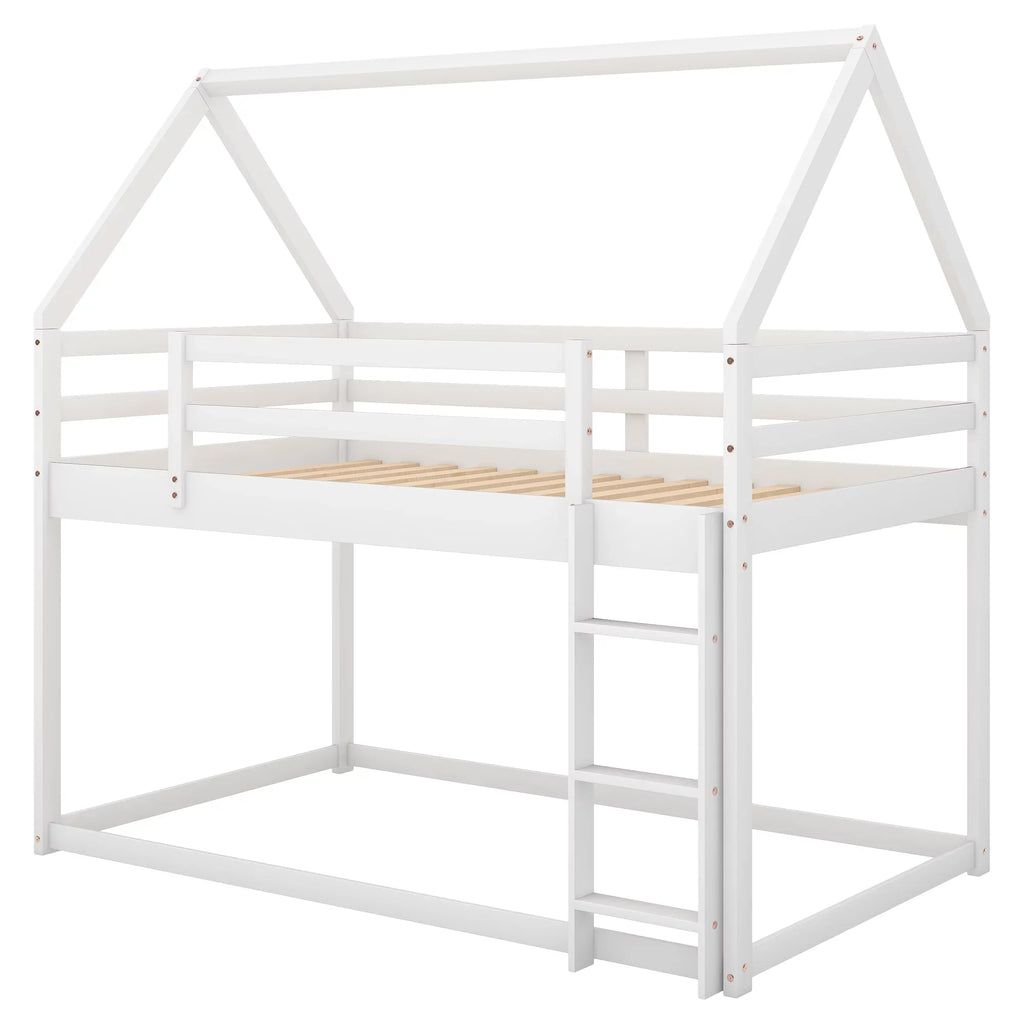 Pine Wood Bedroom Bunk Bed, Twin-over-Twin, White