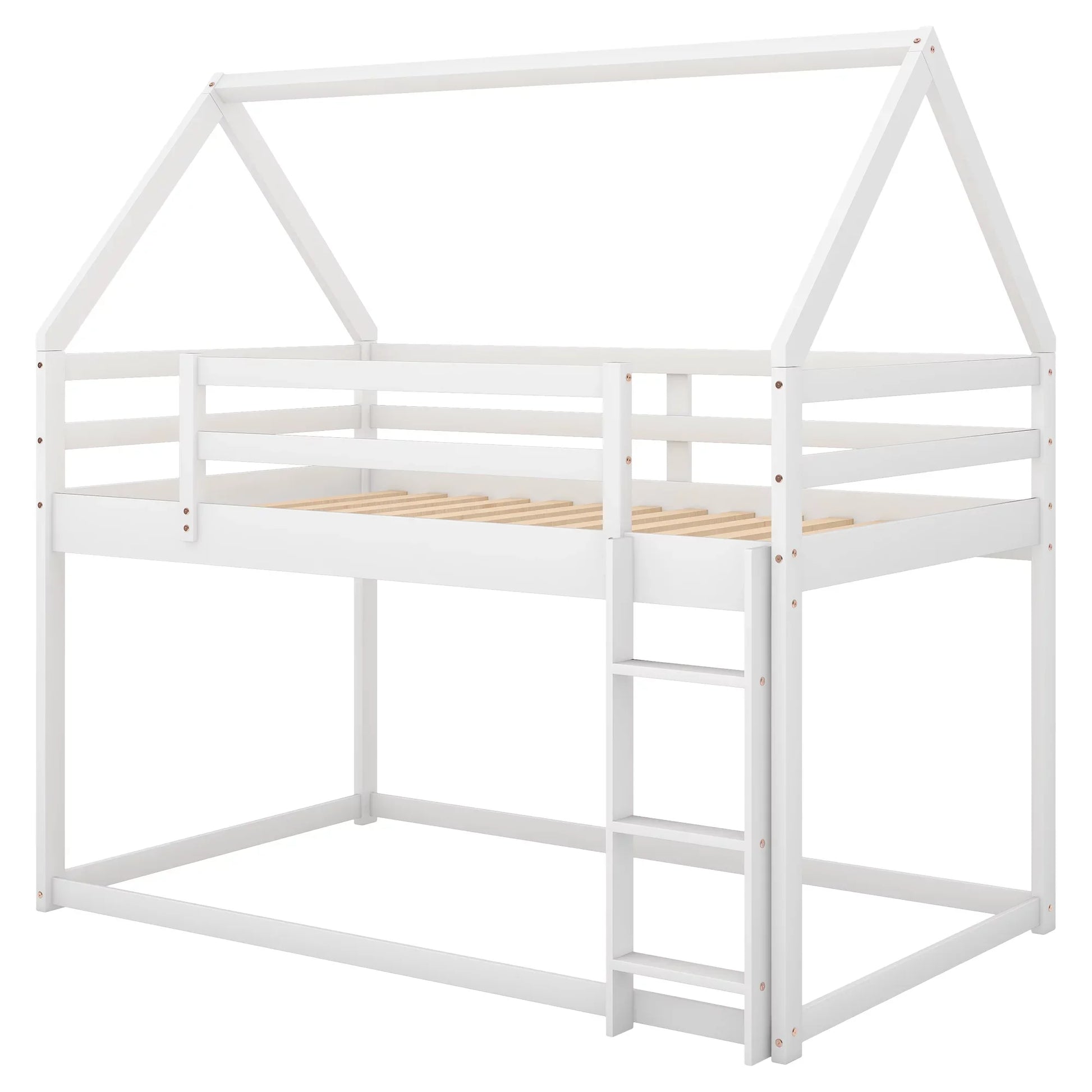 Pine Wood Bedroom Bunk Bed, Twin-over-Twin, White