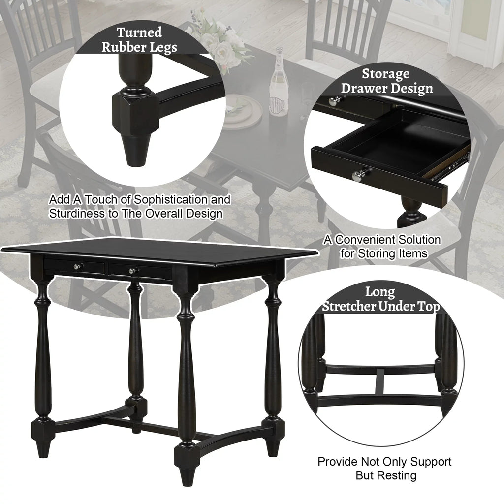 EUROCO 5-Piece 36.4"H Mid-Century Farmhouse Wood Dining Table Set ,Kitchen Dining Table with 2 Drawers and 4 Upholstered Chairs, Espresso