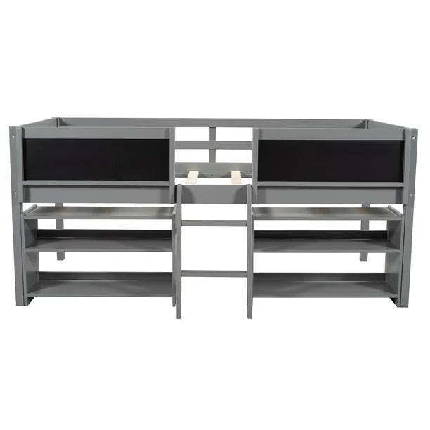 Euroco Kids Twin Size Low Loft Bed with Chalkboards for Bedroom, Gray