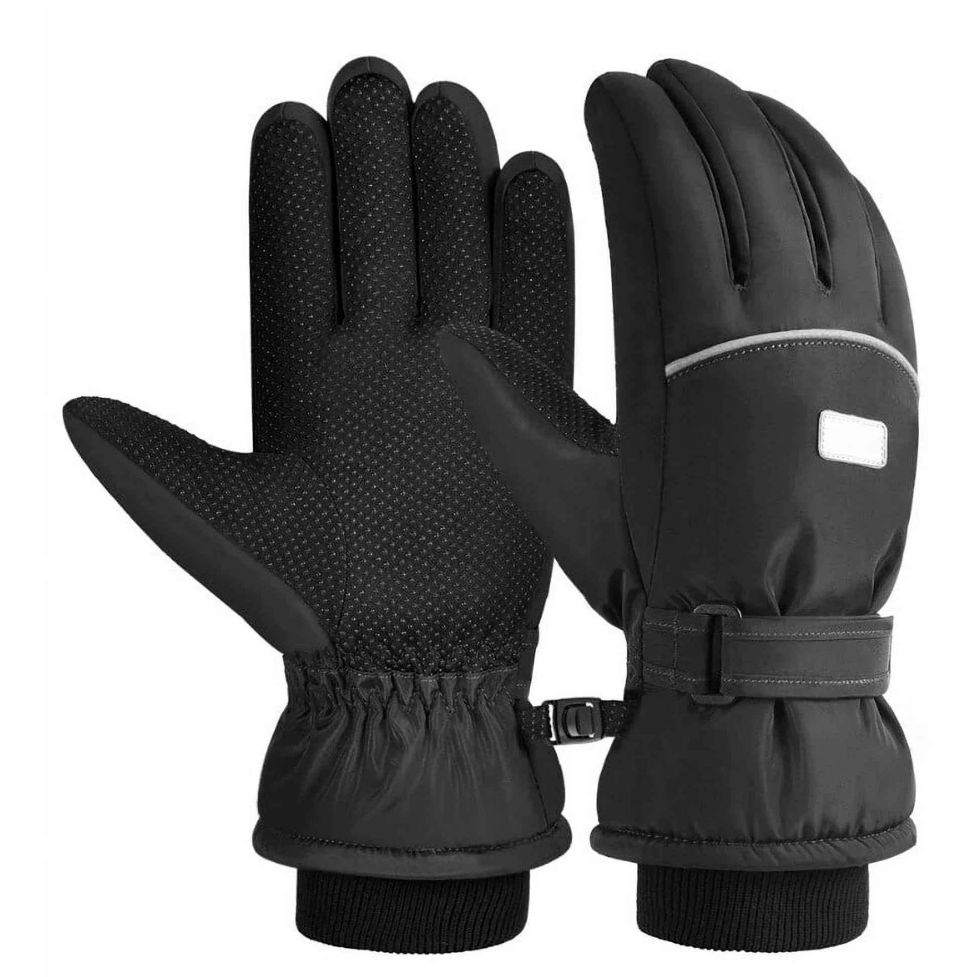 Vbiger Kids Ski Snow Gloves Boys Girls Warm Winter Gloves Kids Waterproof Windproof Thermal Fleece Anti Slip Mittens with Grip for Skiing Sledding Cycling & Snowboarding - Black &S