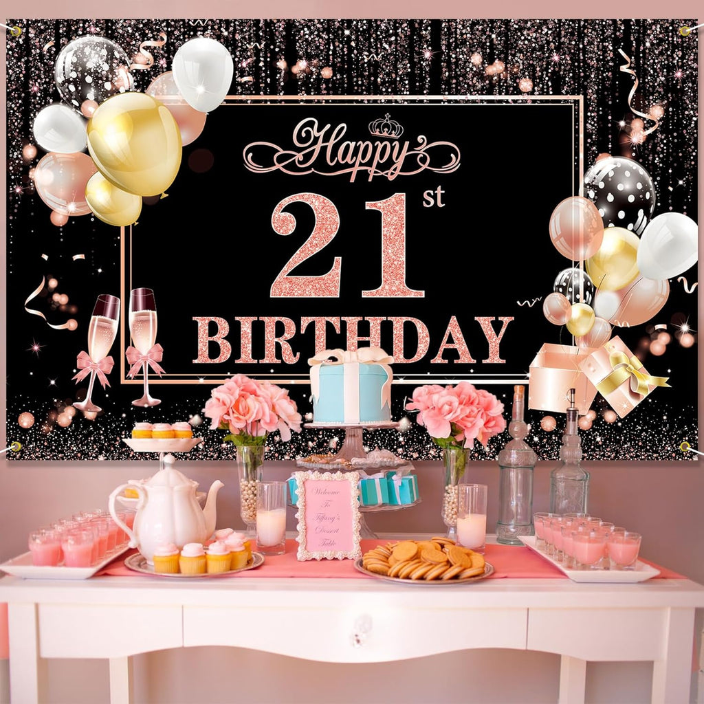 Happy 21st Birthday Banner Extra Large 21st Birthday Backdrop, 70.8 x 45.2 inches