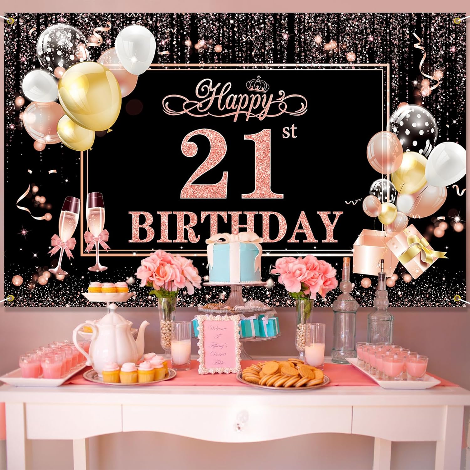Happy 21st Birthday Banner Extra Large 21st Birthday Backdrop, 70.8 x 45.2 inches