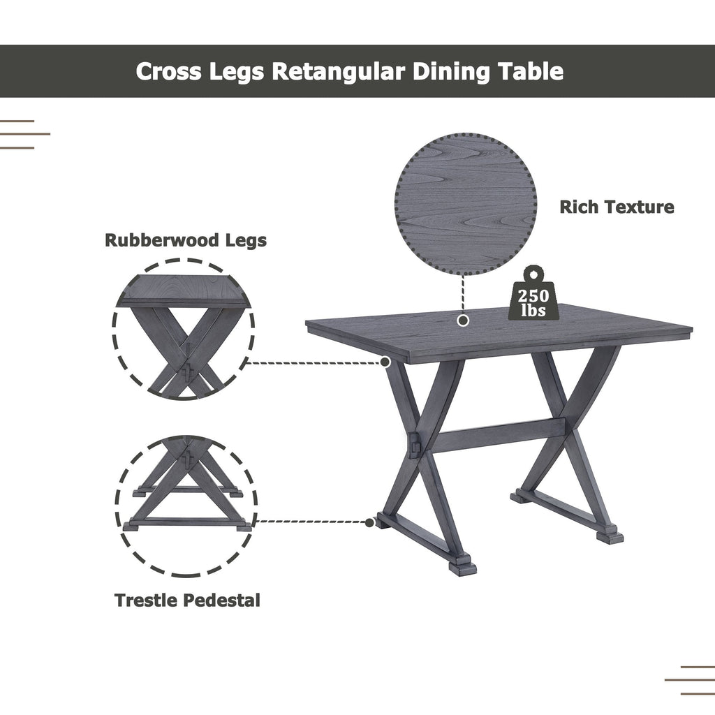 EUROCO Mid-Century Wood 5-Piece Dining Table Set with 4 Upholstered Dining Chairs for Small Places, Antique Grey