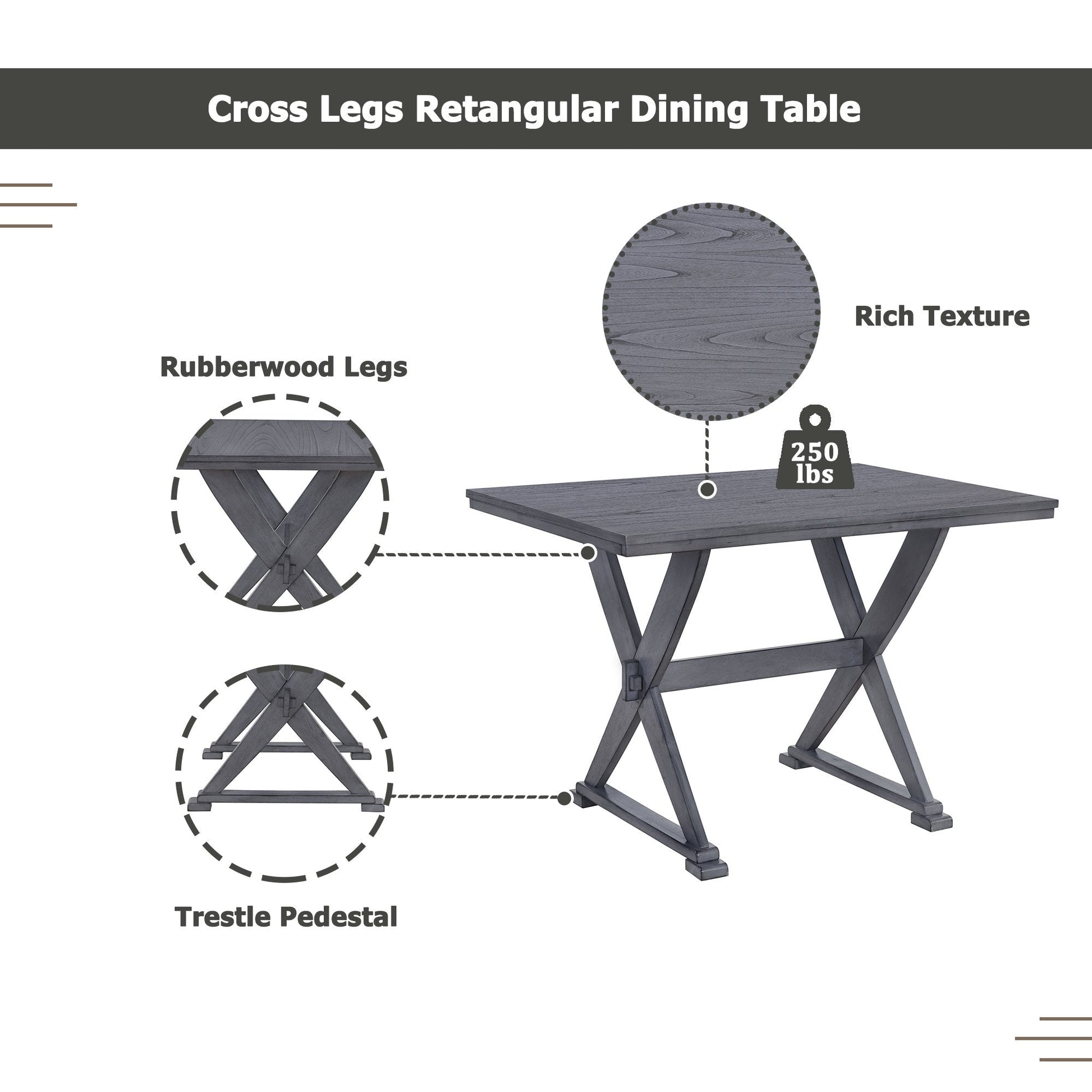EUROCO Mid-Century Wood 5-Piece Dining Table Set with 4 Upholstered Dining Chairs for Small Places, Antique Grey