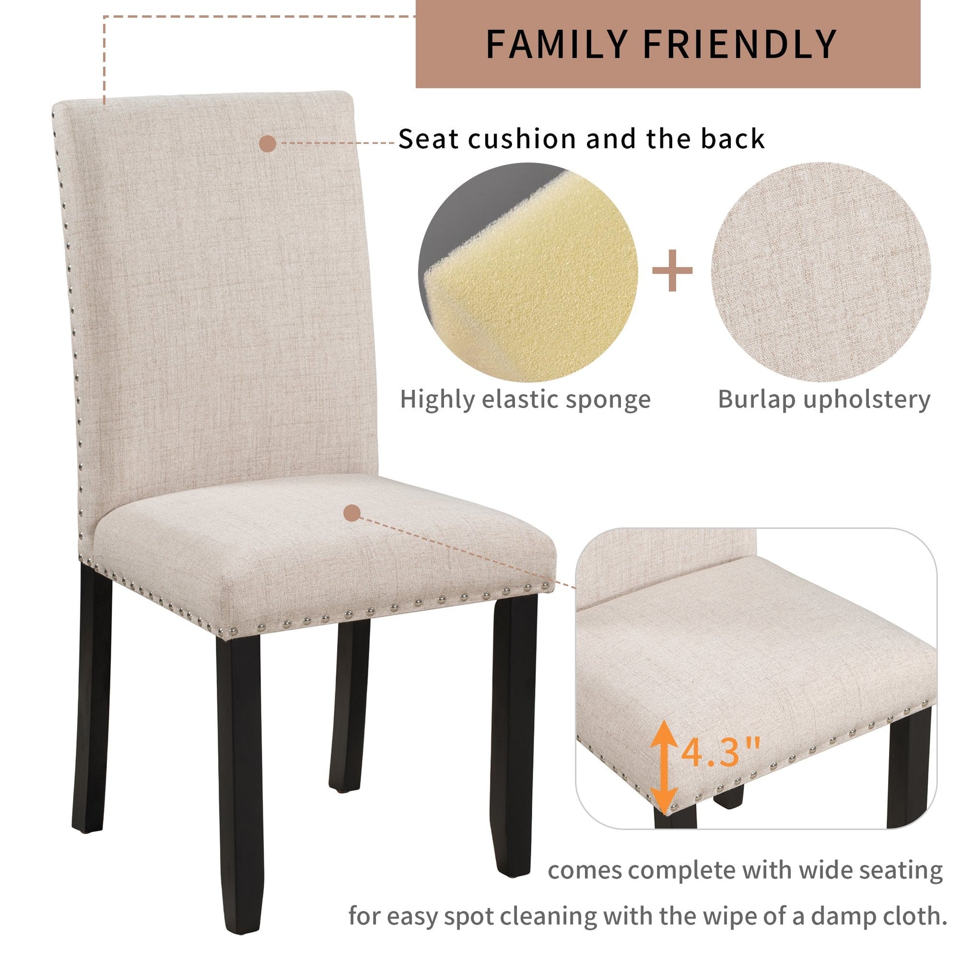 Euroco 45.3" Faux Marble 5-Piece Dining Set Table with 4 Thicken Cushion Dining Chairs Home Furniture, White/Beige+Black
