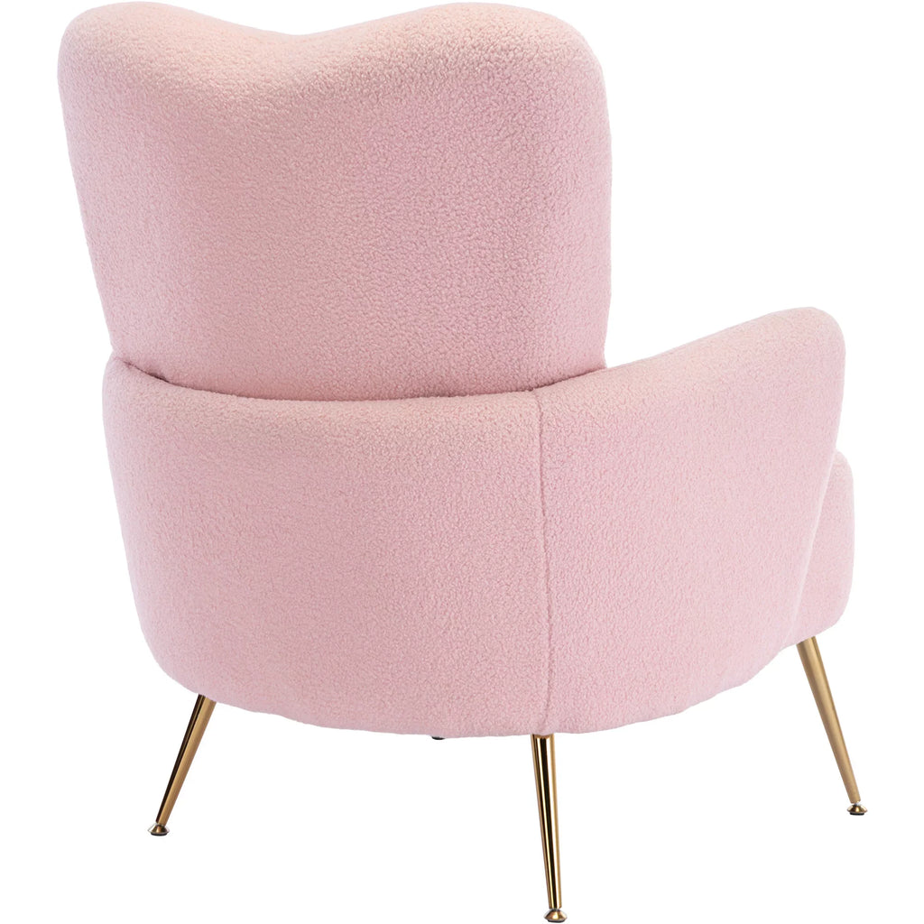 EUROCO Cozy Teddy Fabric ArmChair with Sloped High Back and Contemporary Metal Legs ,Pink