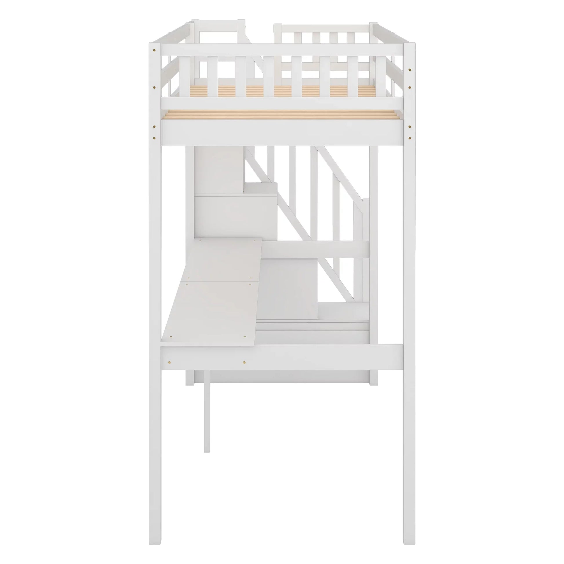 EUROCO Twin Size Loft Bed with Storage Staircase and Built-in Desk, White