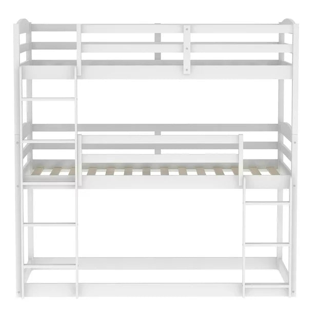 Merax Wood Twin Over Twin Over Twin Triple Bunk Bed with Ladder and White