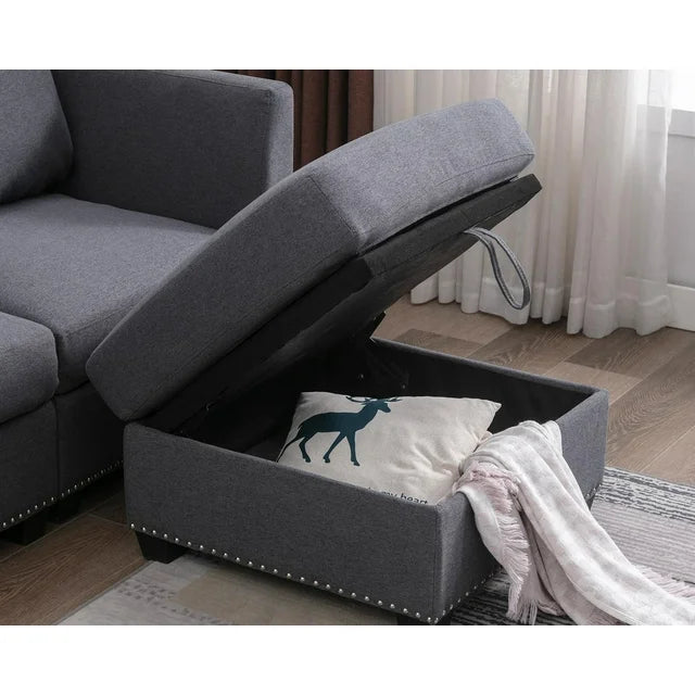 Puremind 6PCS Modular Sectional Sofa with Ottomans, Convertible U-Shaped Couch with Storage Large Space, 6 Seaters Oversized Sleeper Sectional Couch Furniture Sets for Living Room/Office,Dark Grey