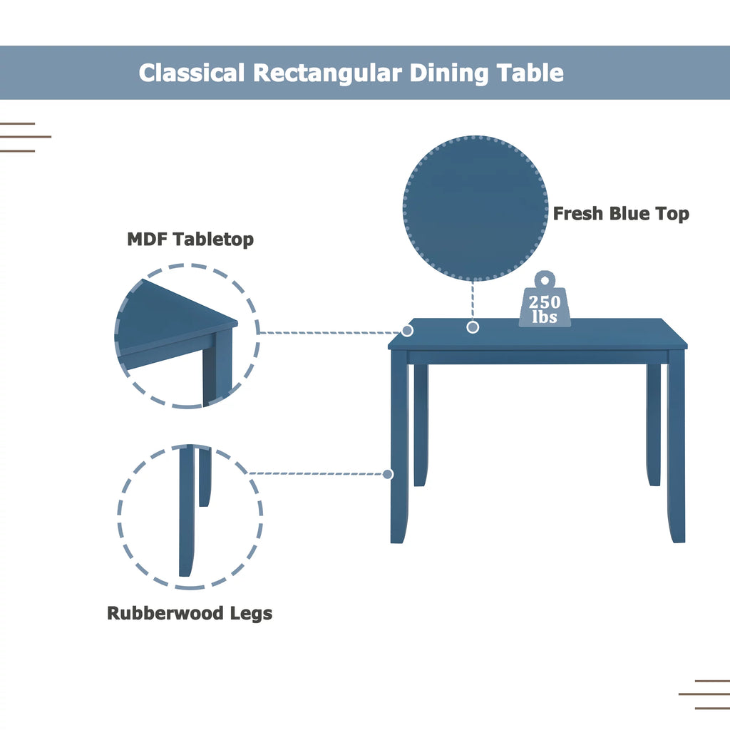 Wood 5-Piece 44.5" Dining Table Set with 4 X-Back Chairs for Small Places, Blue