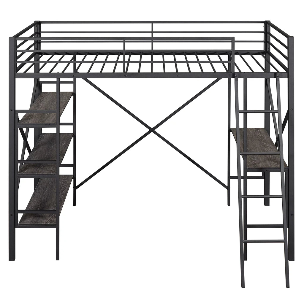 Euroco Metal Loft Bed Shelves and Desk, Twin Size, Black