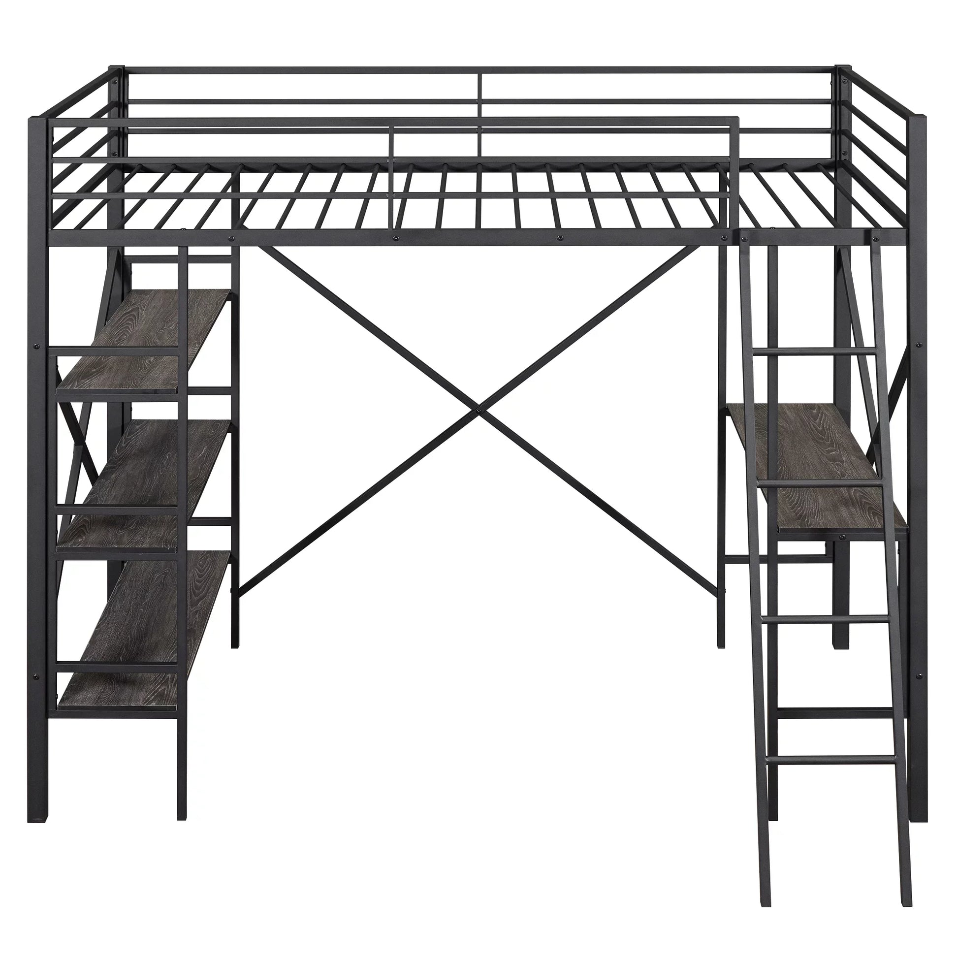 Euroco Metal Loft Bed Shelves and Desk, Twin Size, Black
