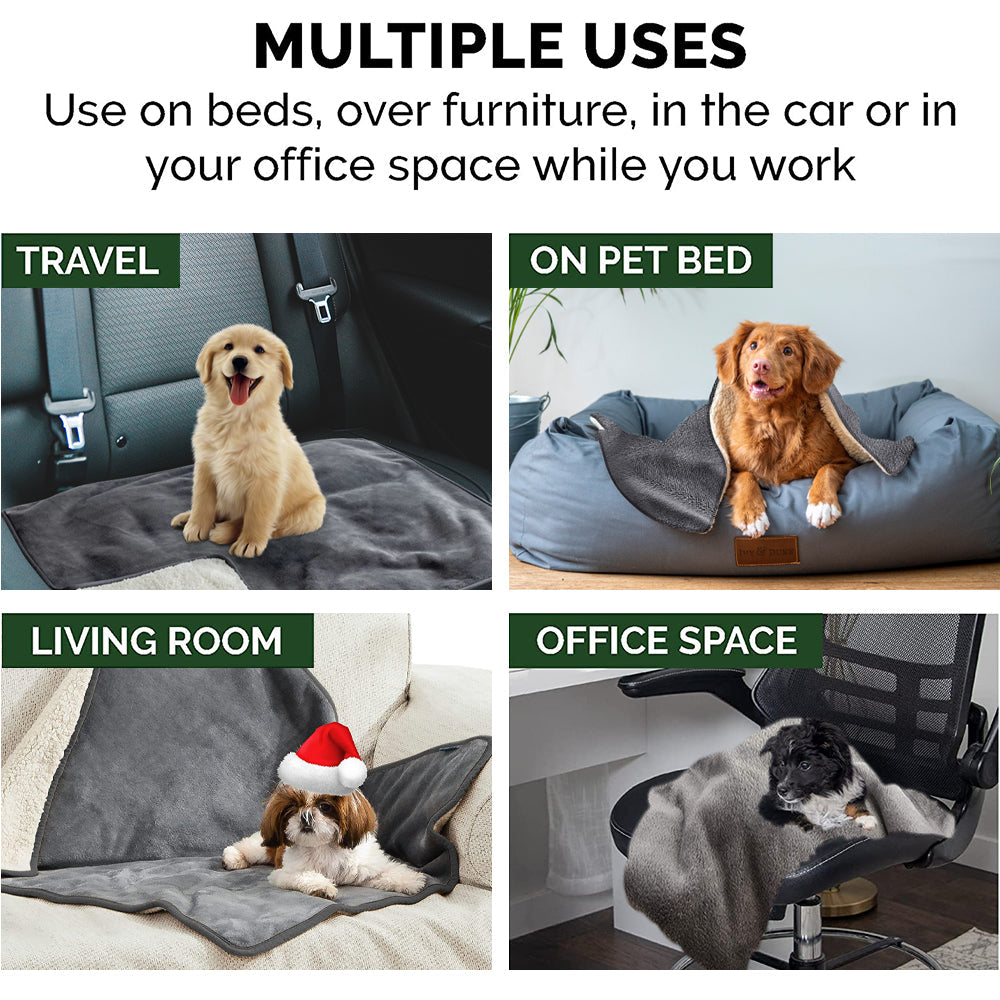 Waterproof Pet Blanket Reversible 40x30 Throw Protects Couch, Car, and Bed from Spills, Stains, or Fur Dog and Cat Blankets (Gray)
