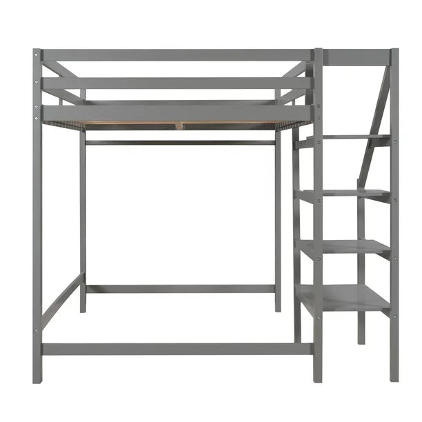 Euroco Twin Loft Bed with Shelf and Hanger for Kids Bedroom, Gray