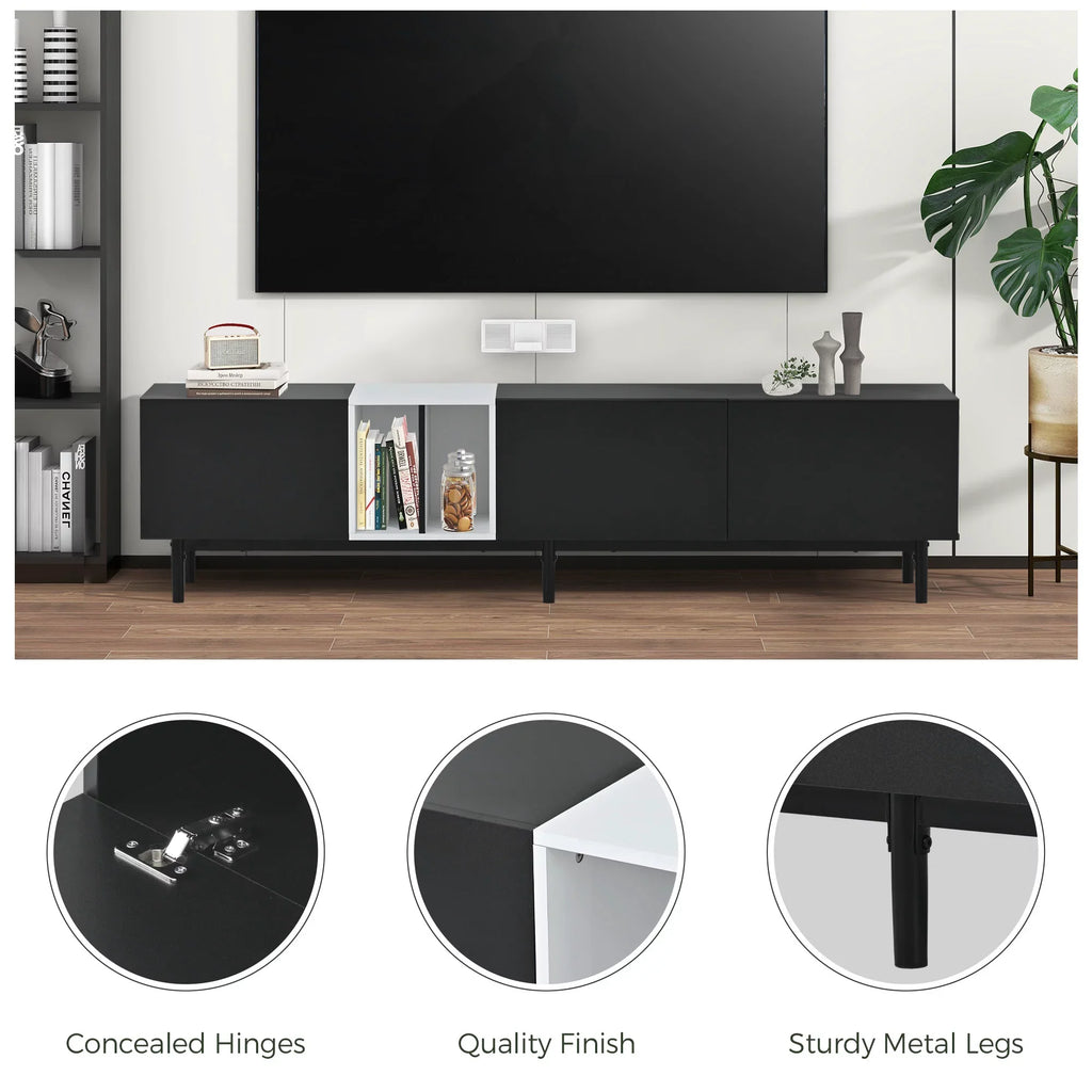 EUROCO Mid-Century Modern TV Stand Up to 80" Contemporary Rectangle ,Unique Style TV Console Table with 3 Doors & Large Storage Cabinet for Living Room Bedroom