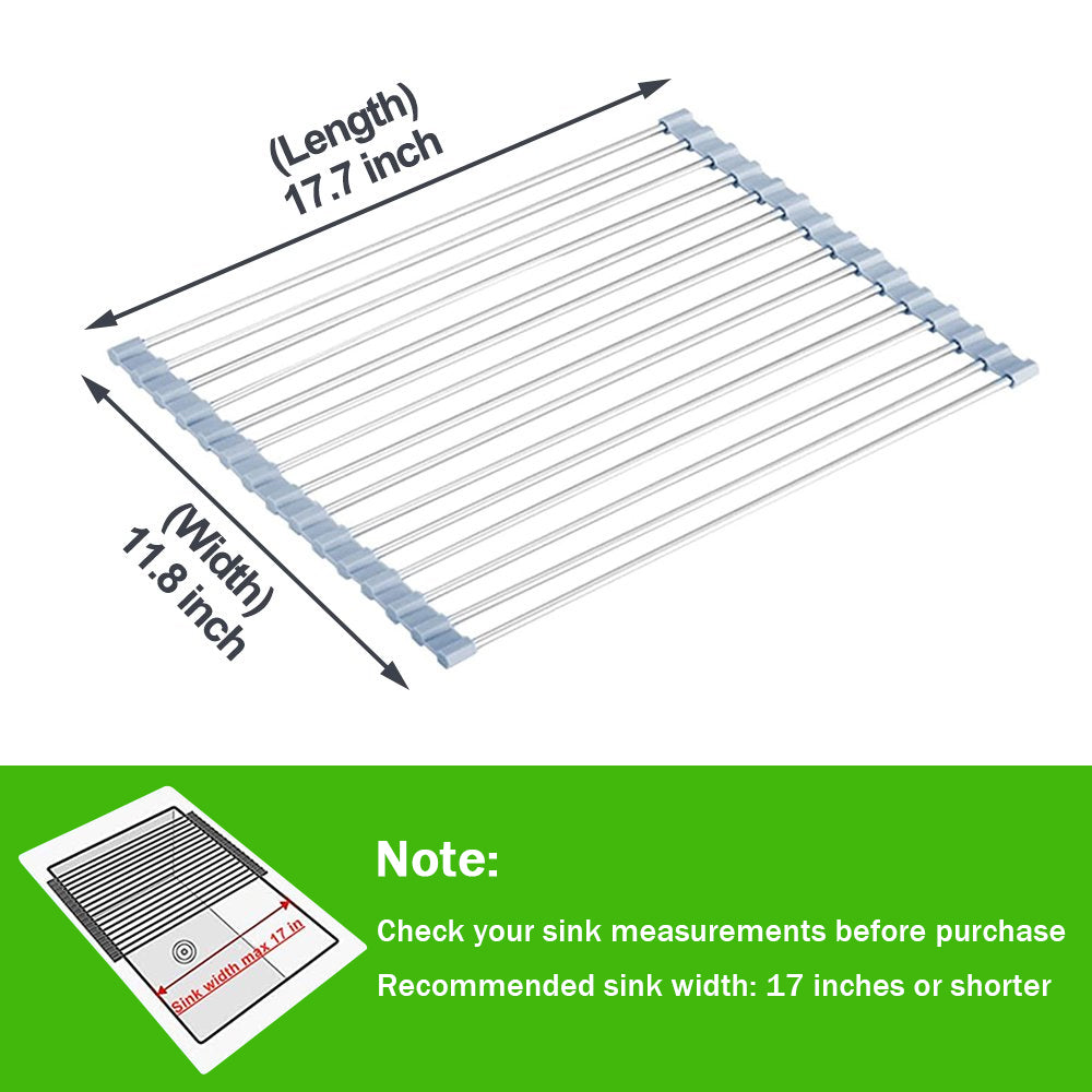Kitchen Roll up Sink Dish Drying Rack, Dish Drainer, Stainless Steel Foldable Sink Rack Mat (17.8''x11.8'') ALPACASSO