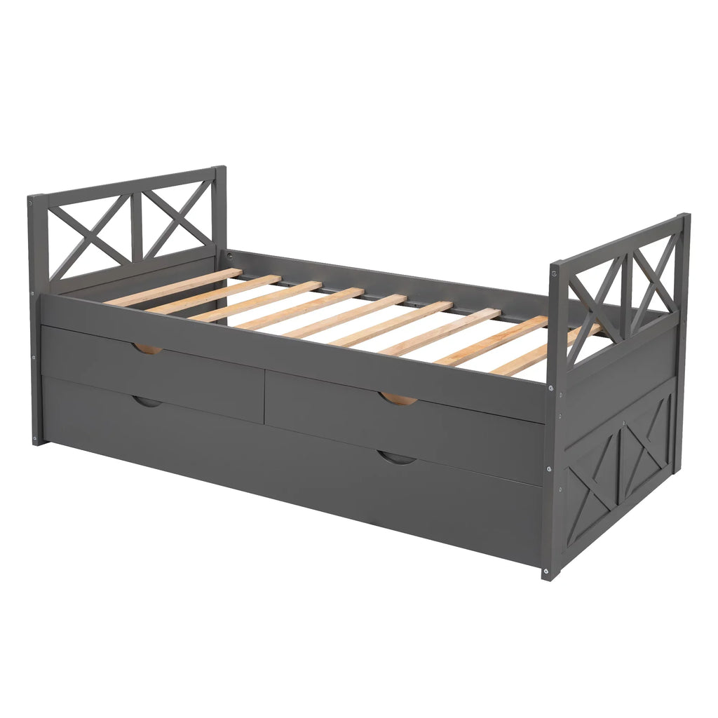 Euroco Classic Pine Wood with Trundle Daybed, Twin for Kids Bedroom, Gray