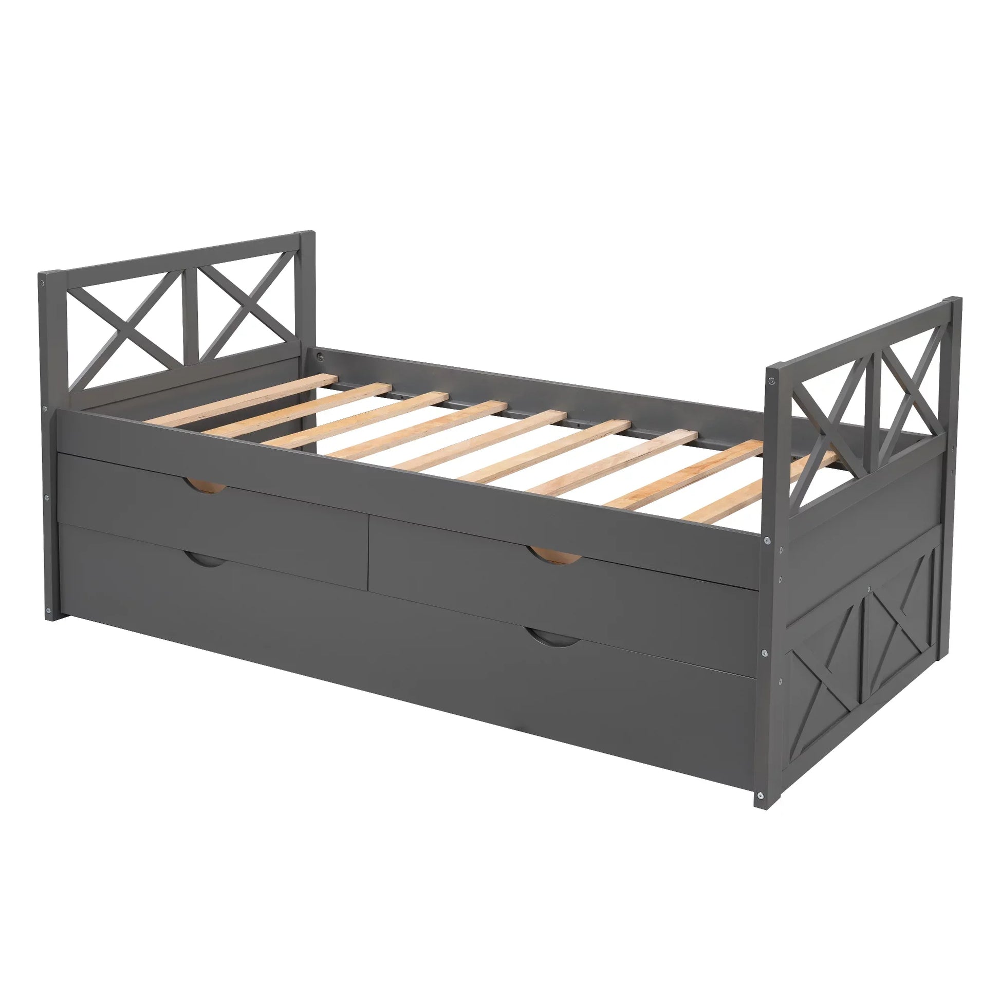 Euroco Classic Pine Wood with Trundle Daybed, Twin for Kids Bedroom, Gray