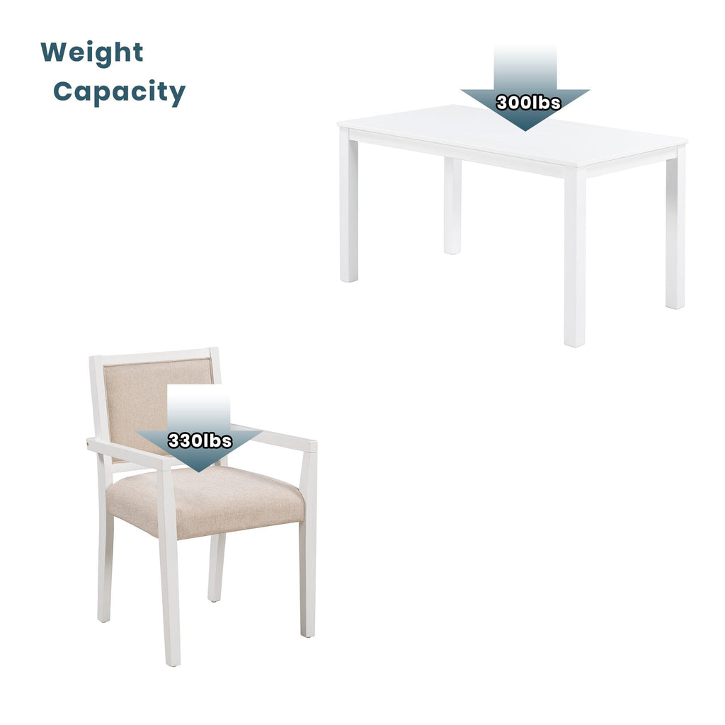 Wood 5-Piece 55" Dining Table Set with 4 Arm Upholstered Dining Chairs,Beige