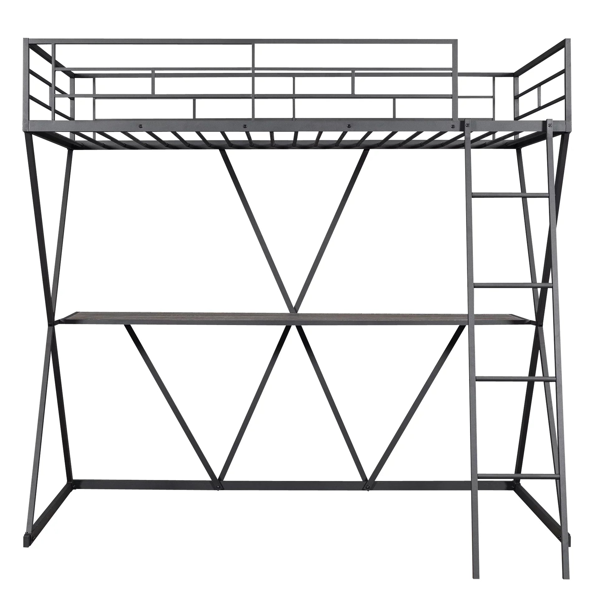 Euroco Steel Twin Loft Bed with Desk and Ladder, X-Shaped Frame, Black