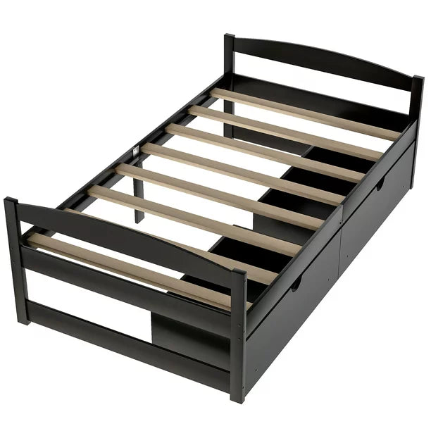 Euroco Twin Wood Daybed with 2 Storage Drawers, Espresso