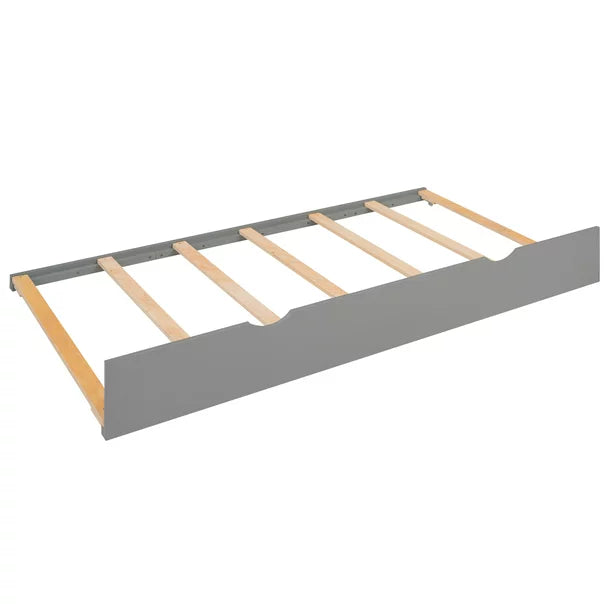 Pine Wood Twin over Full Bunk Bed with Trundle and Display Shelves for Kids Bedroom, Gray