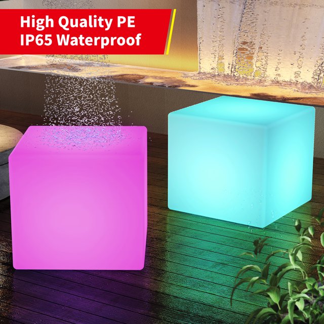 Puremind 16" LED Cube,20 Color Changing Light Cube Chair, Remote Control Side Table, Waterproof Rechargeable Luminous Furniture,Glow Cube for Party/Home/Bar/Outdoor