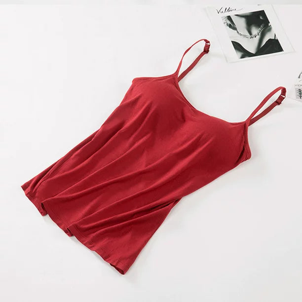 MIARHB Women with Chest Pads One Camisole Thin Straps Underwear Sports Bottoming Shirt, Red, M