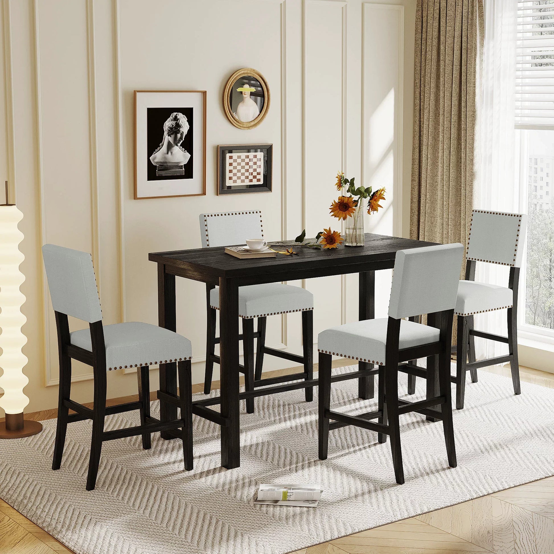 EUROCO 5-Piece Kitchen Dining Table,36.3” Counter Height Table Set with Rectangular Table and 4 Cushioned Chairs for Dining Room