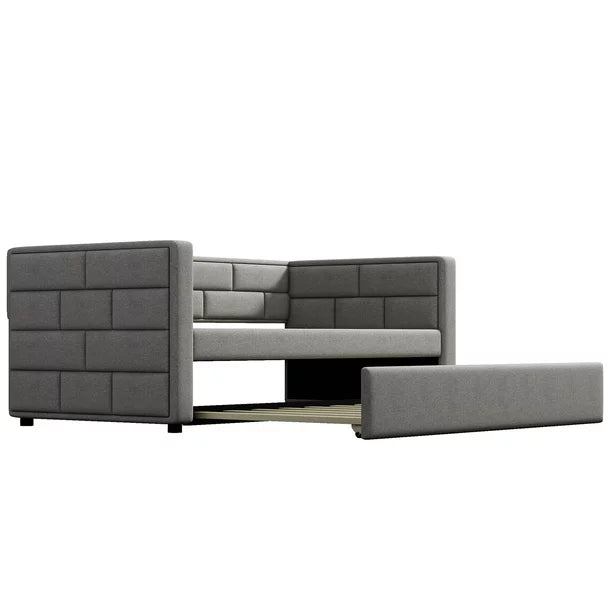 Euroco Twin Size Daybed with Trundle, Upholstered with Padded Back, Gray
